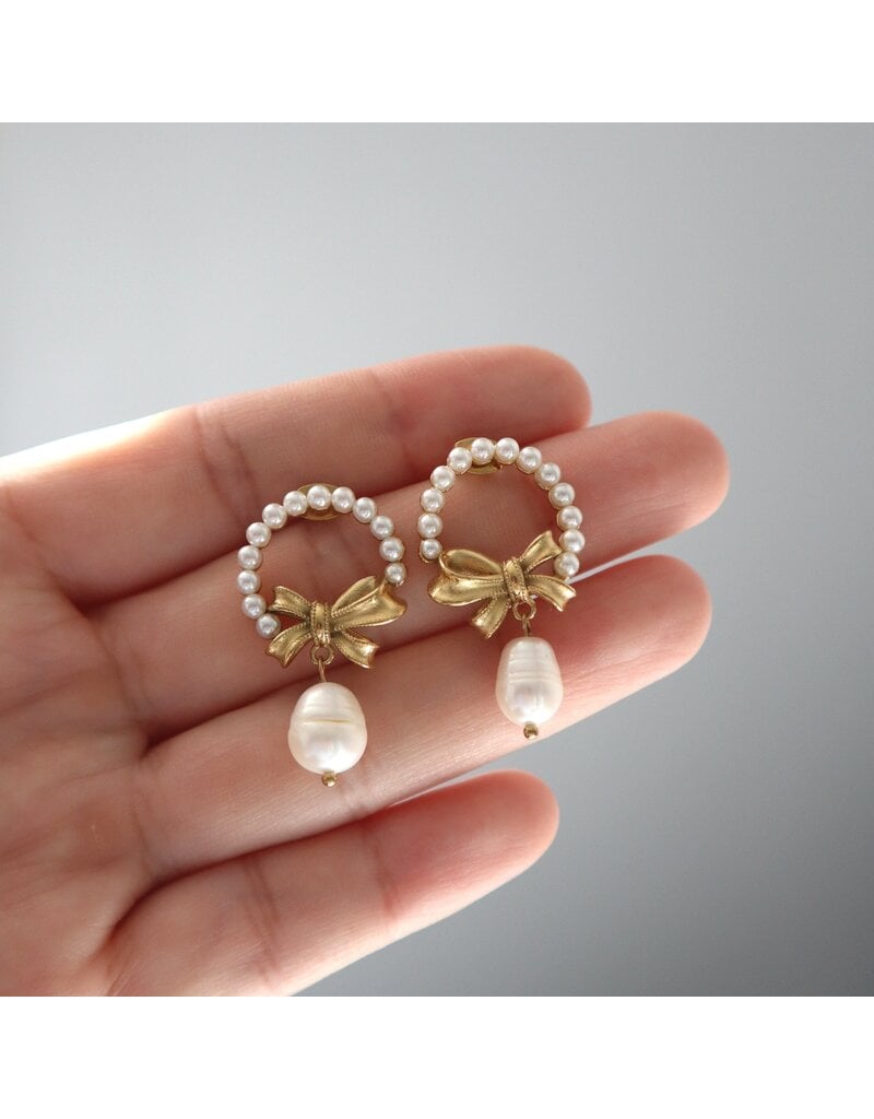 Jessa Jewelry Pearl Halo Bow Earrings