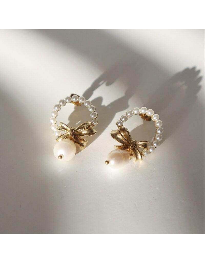 Jessa Jewelry Pearl Halo Bow Earrings