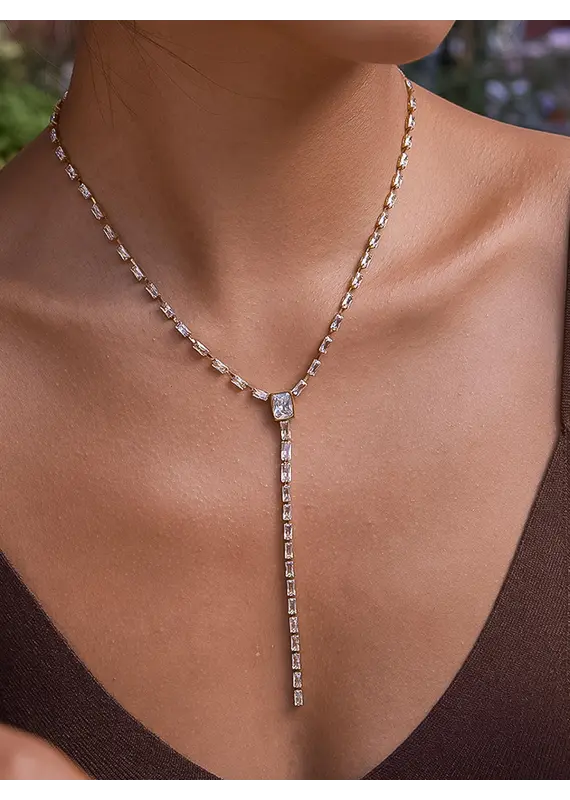 Flanerie Cieline 18K Gold Non-Tarnish Cz Lariat Necklace