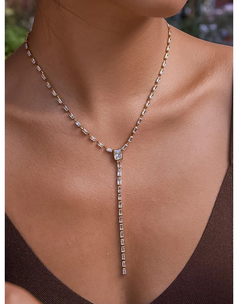 Flanerie Cieline 18K Gold Non-Tarnish Cz Lariat Necklace