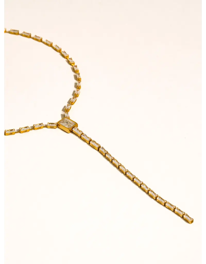 Flanerie Cieline 18K Gold Non-Tarnish Cz Lariat Necklace