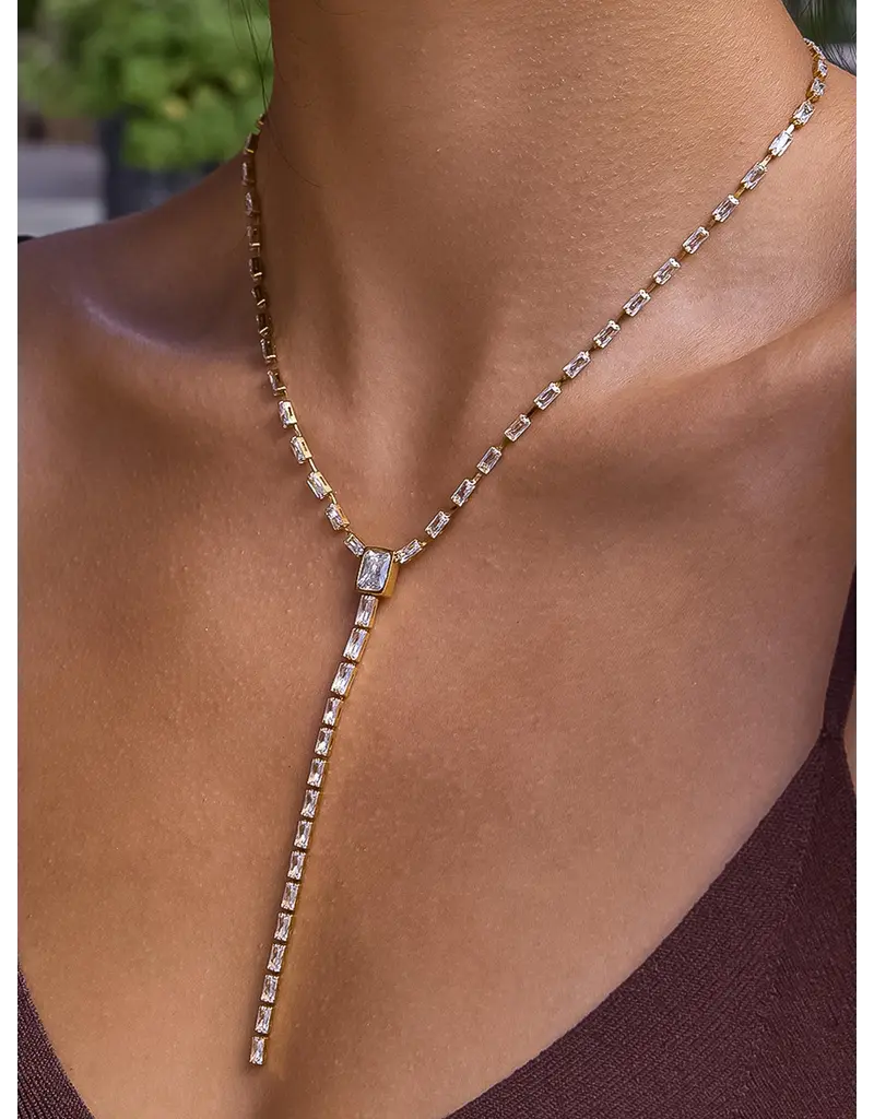 Flanerie Cieline 18K Gold Non-Tarnish Cz Lariat Necklace