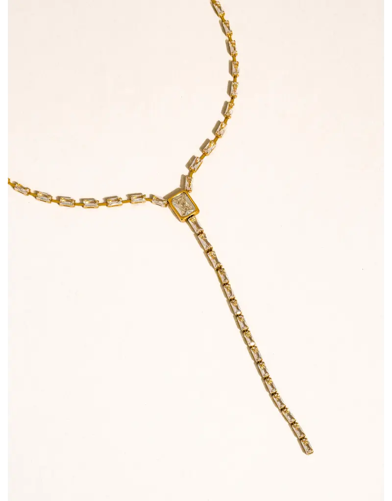 Flanerie Cieline 18K Gold Non-Tarnish Cz Lariat Necklace