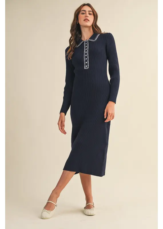 &Merci Ricki Ribbed Knit Collared Dress