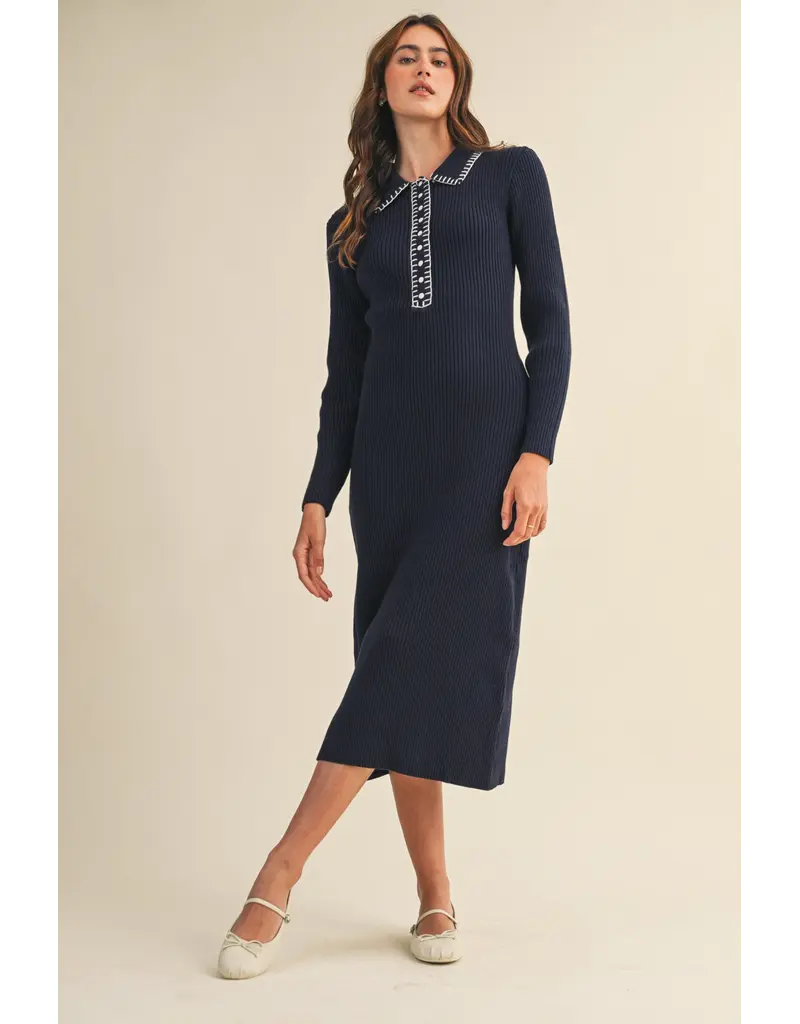 &Merci Ricki Ribbed Knit Collared Dress