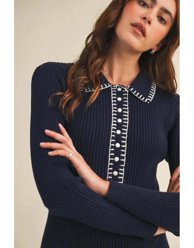 &Merci Ricki Ribbed Knit Collared Dress