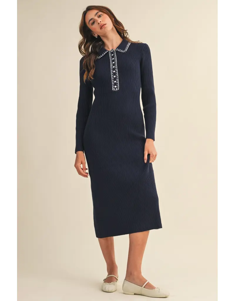 &Merci Ricki Ribbed Knit Collared Dress