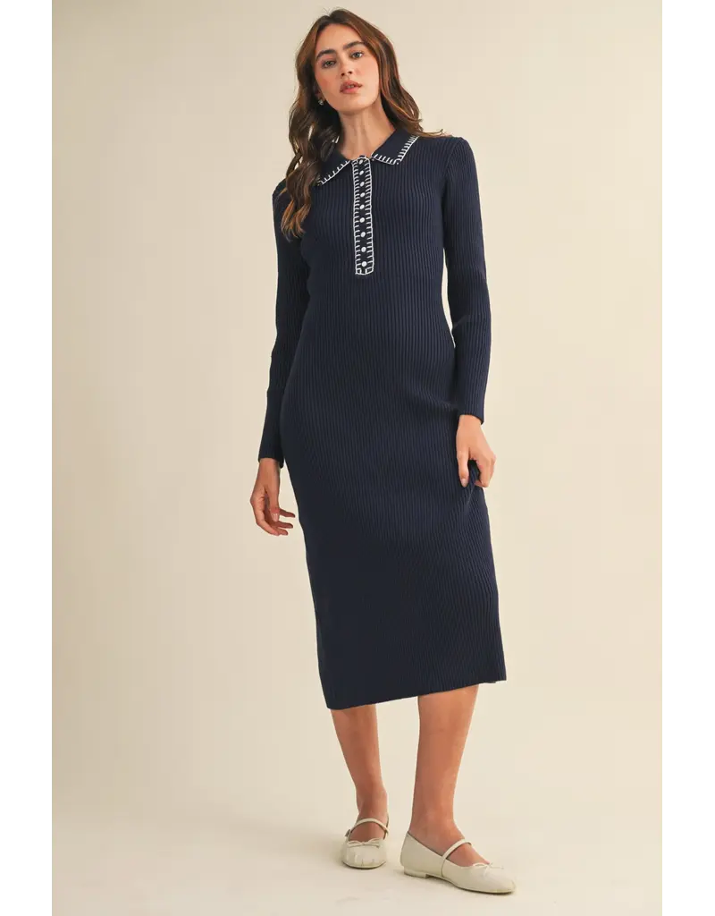 &Merci Ricki Ribbed Knit Collared Dress