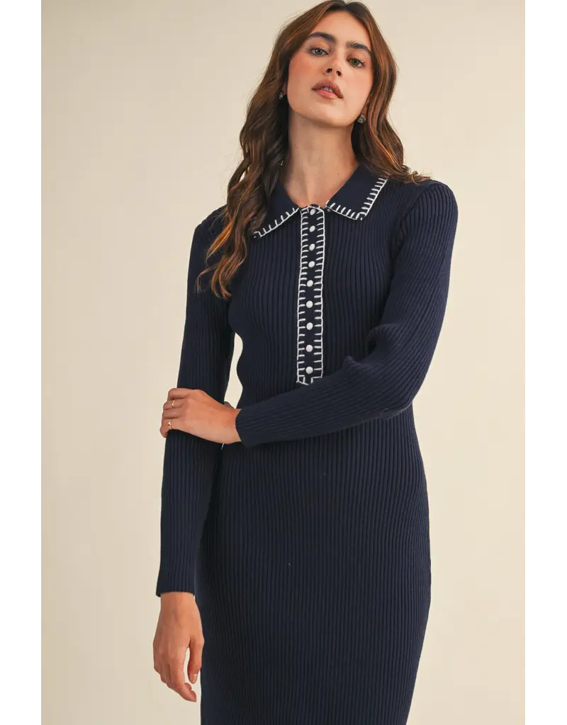 &Merci Ricki Ribbed Knit Collared Dress