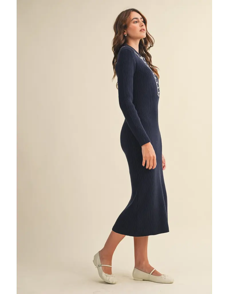 &Merci Ricki Ribbed Knit Collared Dress