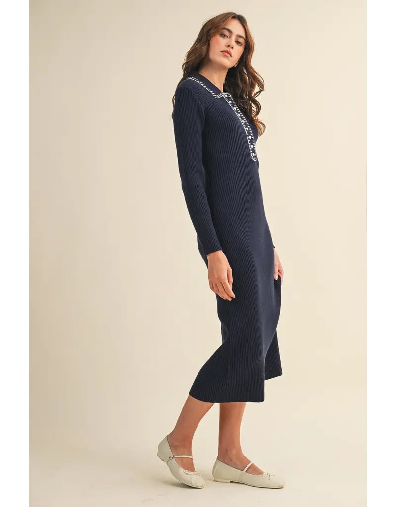 &Merci Ricki Ribbed Knit Collared Dress