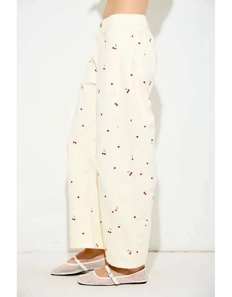 Cherry Print Barrel Jeans