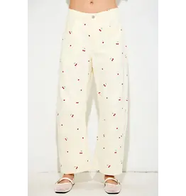 Cherry Print Barrel Jeans