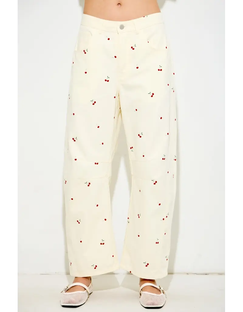 Cherry Print Barrel Jeans
