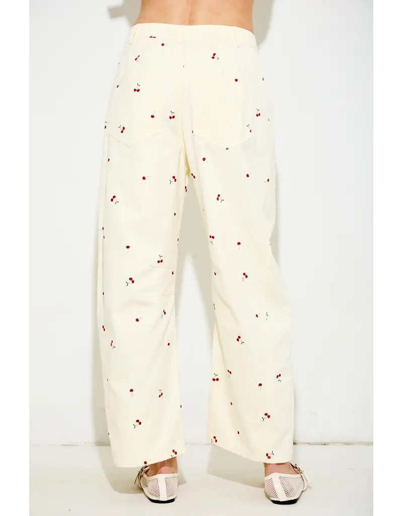 Cherry Print Barrel Jeans