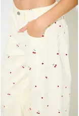 Cherry Print Barrel Jeans