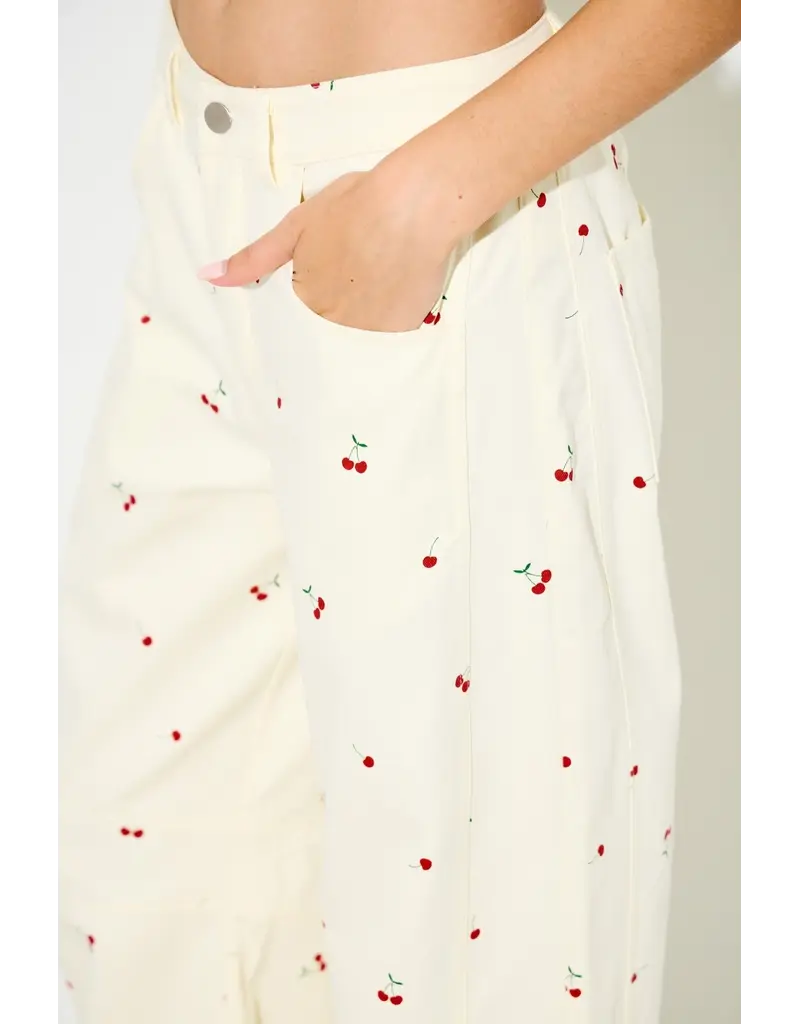 Cherry Print Barrel Jeans