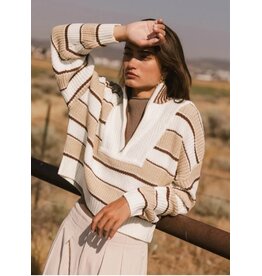 Creamon Kayla Striped Quarter Zip Sweater
