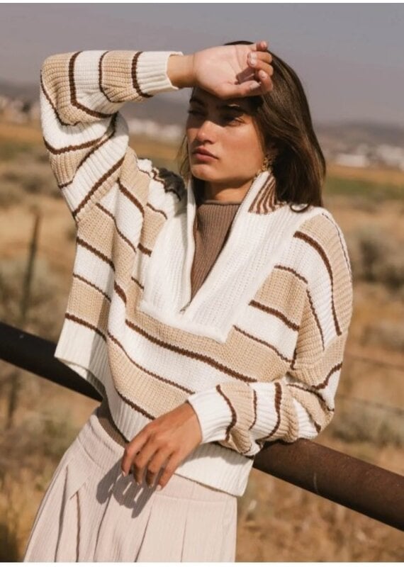 Creamon Kayla Striped Quarter Zip Sweater