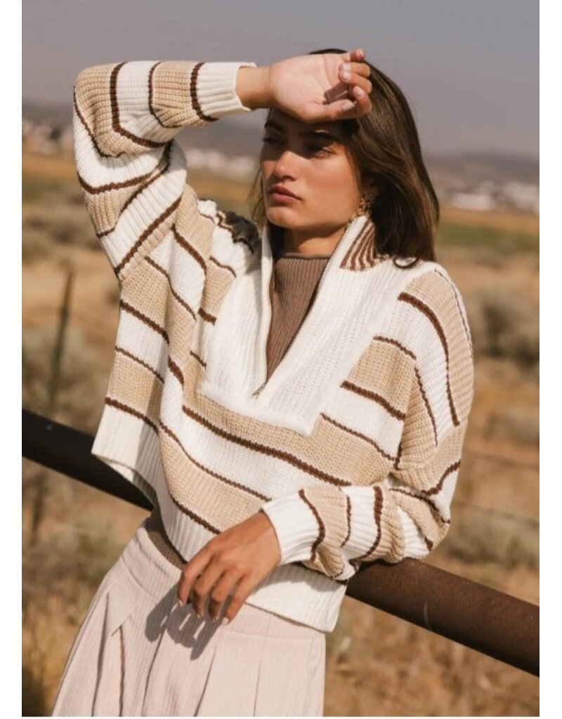 Creamon Kayla Striped Quarter Zip Sweater