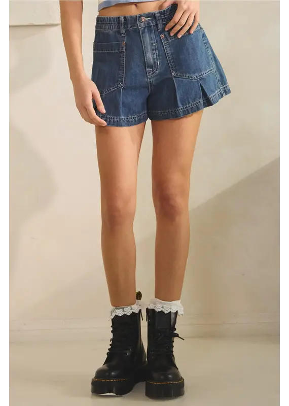 Creamon Kendall Pleated Denim Shorts
