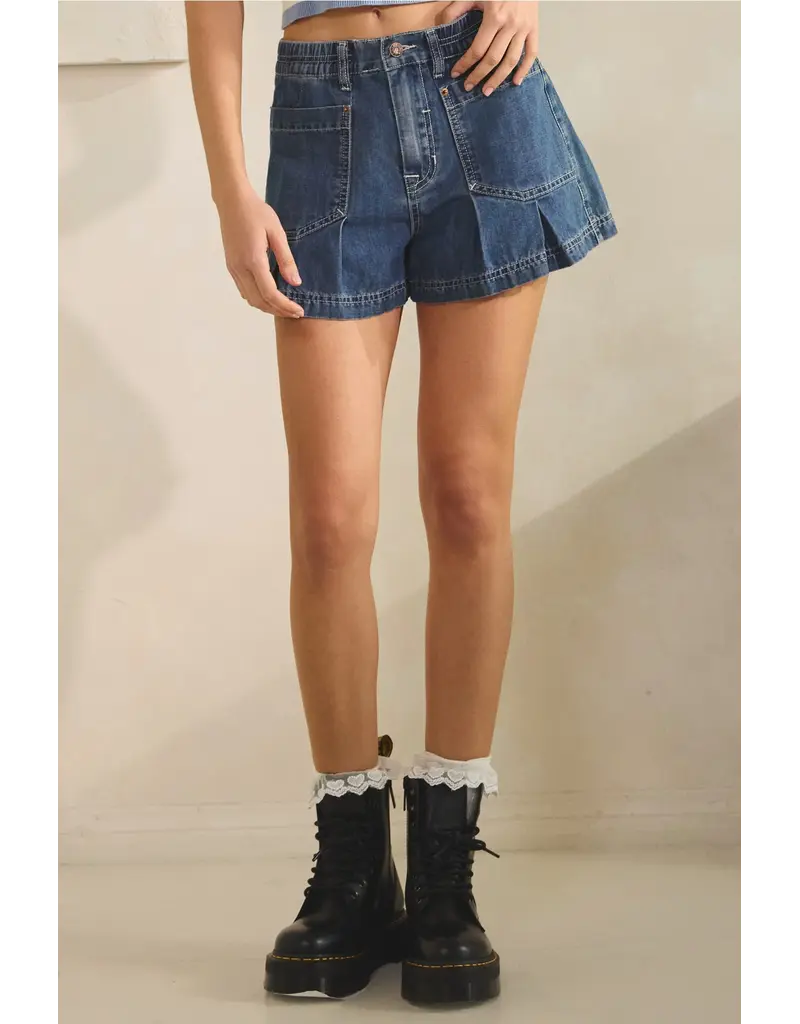 Creamon Kendall Pleated Denim Shorts