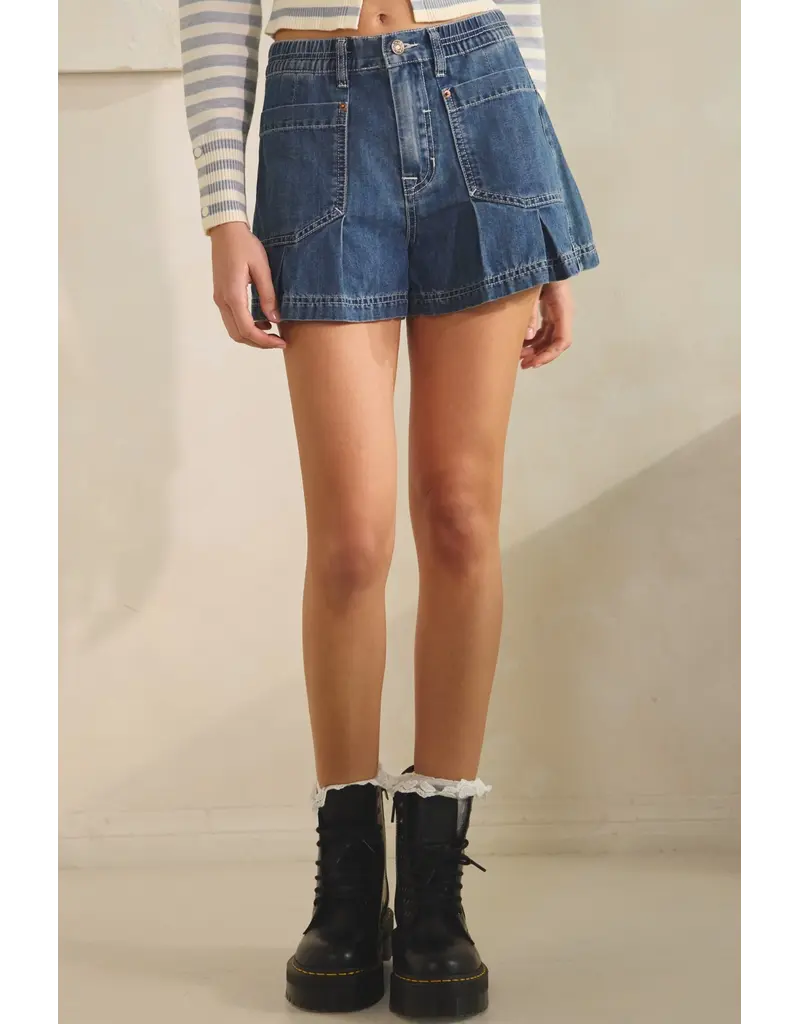 Creamon Kendall Pleated Denim Shorts