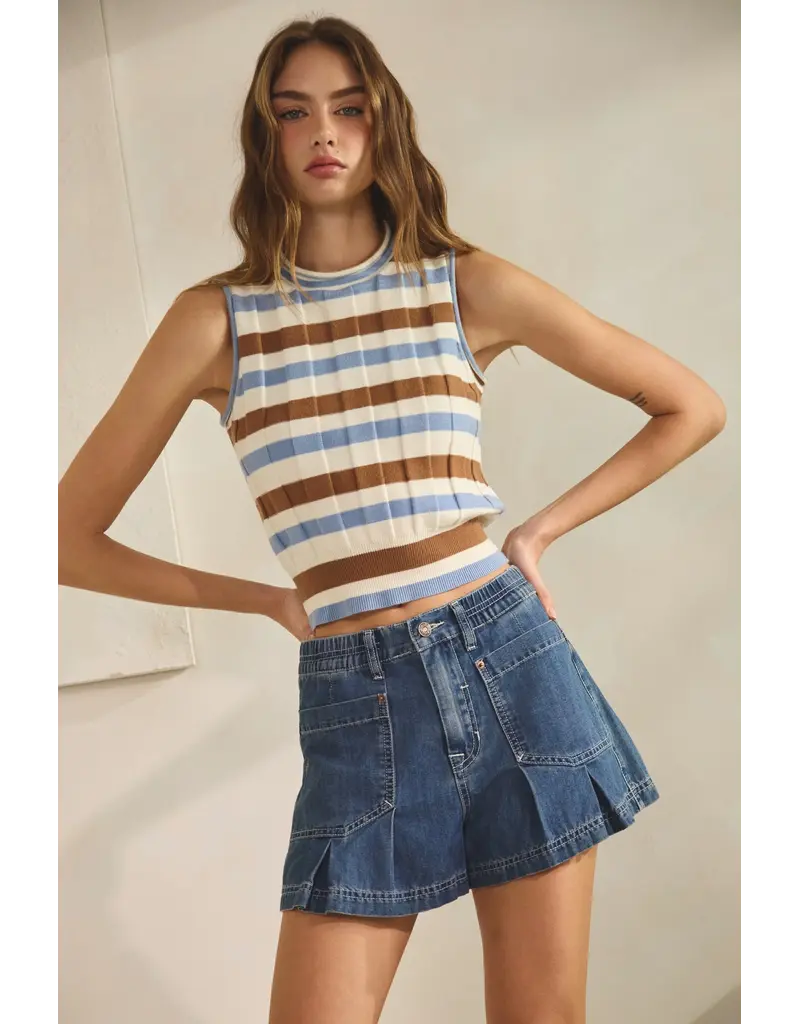 Creamon Kendall Pleated Denim Shorts