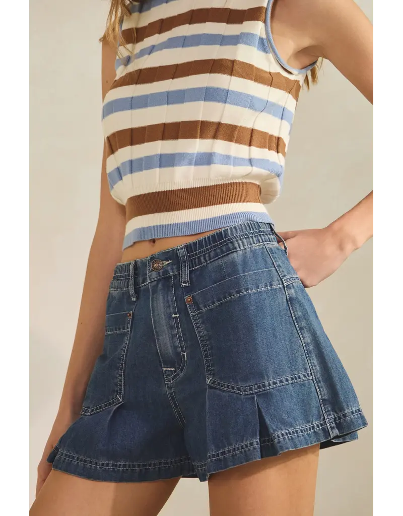 Creamon Kendall Pleated Denim Shorts