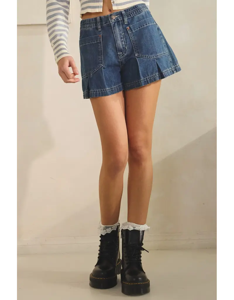 Creamon Kendall Pleated Denim Shorts