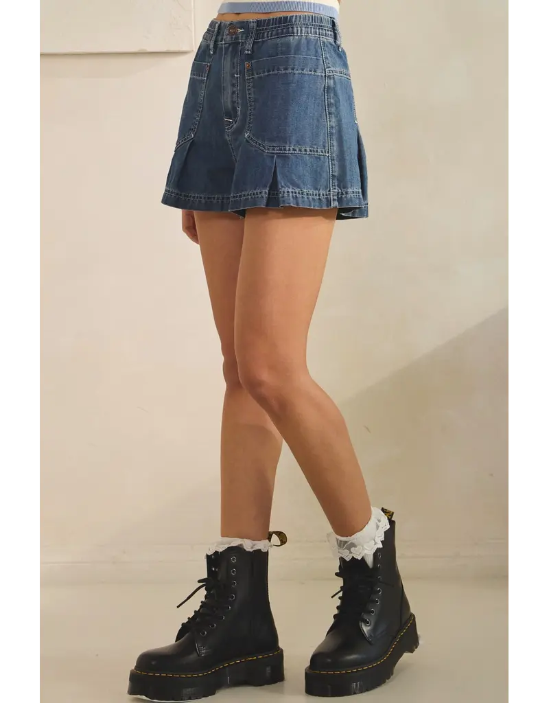 Creamon Kendall Pleated Denim Shorts
