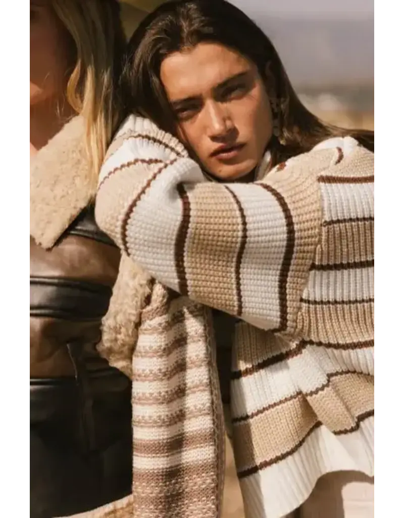 Creamon Kayla Striped Quarter Zip Sweater