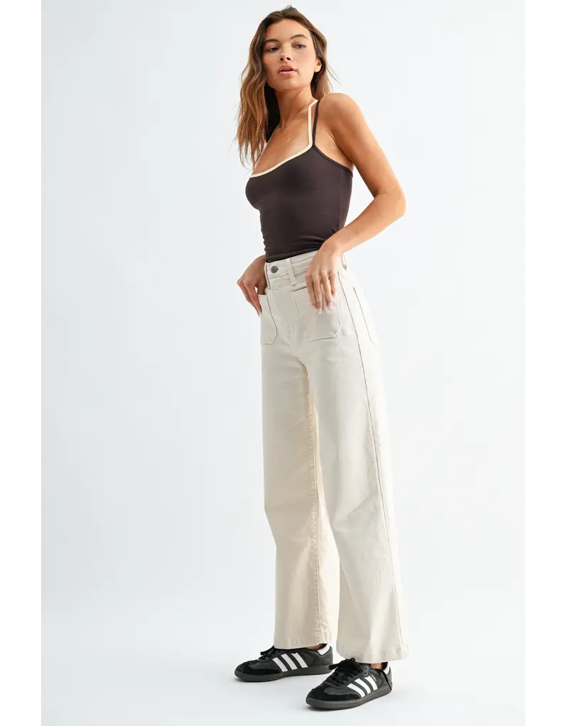 Just Black Denim Patch Pocket Wide Leg Jean