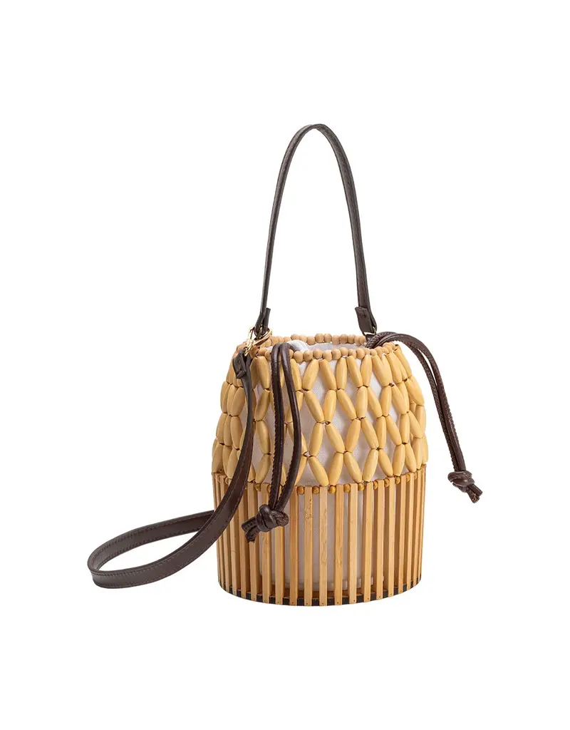 Melie Bianco Naomi Vegan Wooden Bamboo Top Handle Bag