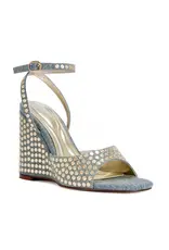 Azalea Wang Matteus Denim Studded Wedge Sandal
