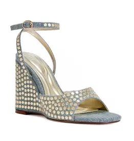 Azalea Wang Matteus Denim Studded Wedge Sandal