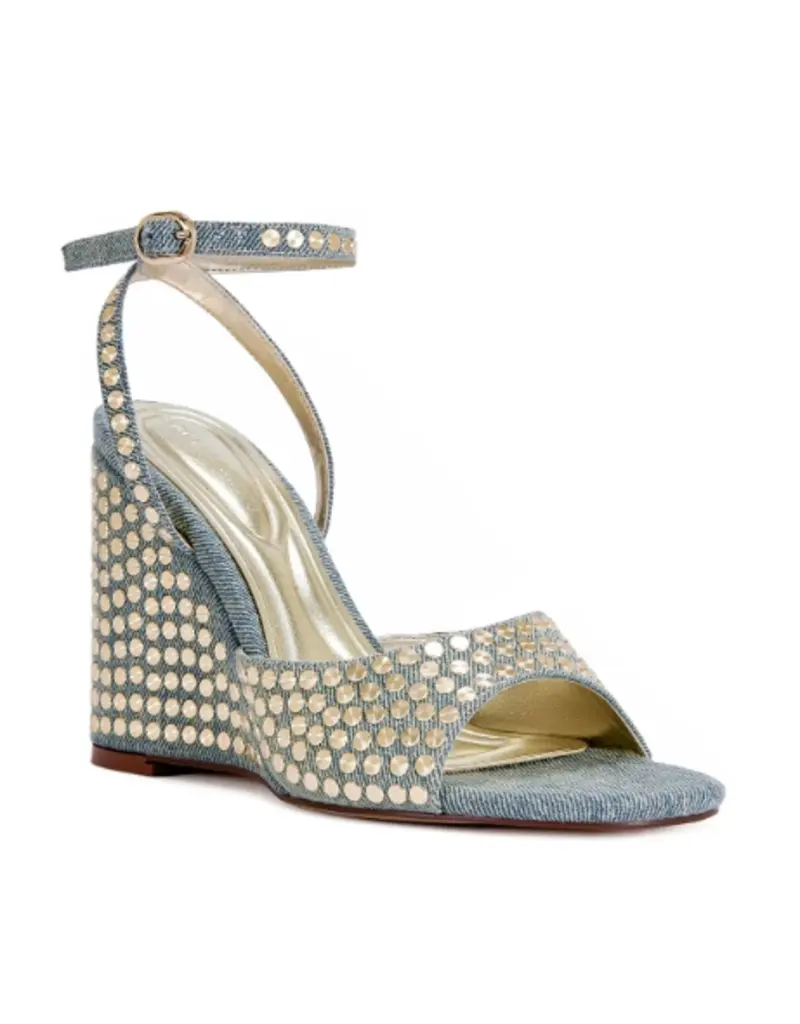 Azalea Wang Matteus Denim Studded Wedge Sandal