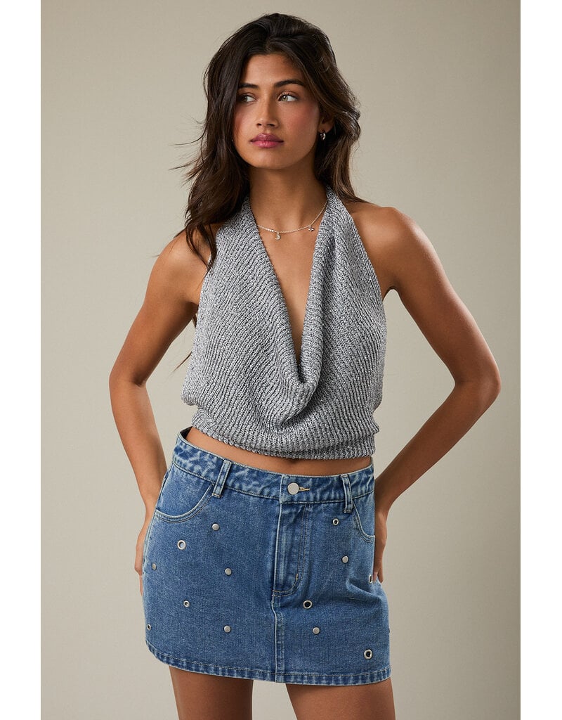 Le Lis Shira Sparkle Knit Halter Top
