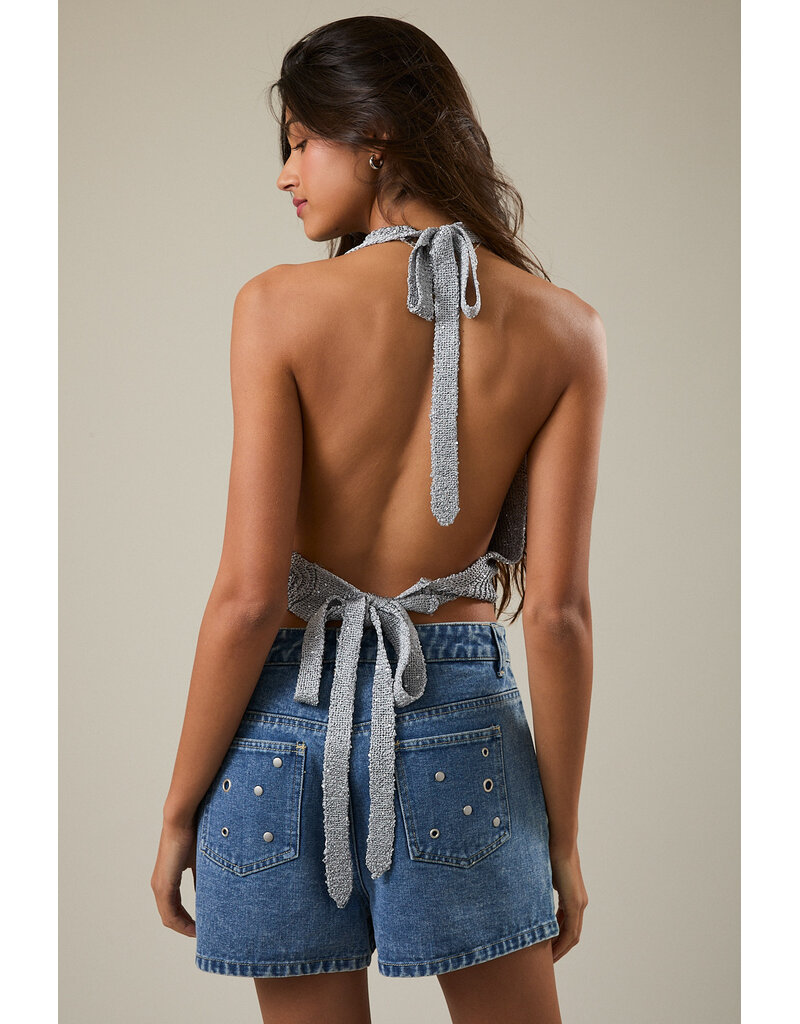 Le Lis Shira Sparkle Knit Halter Top