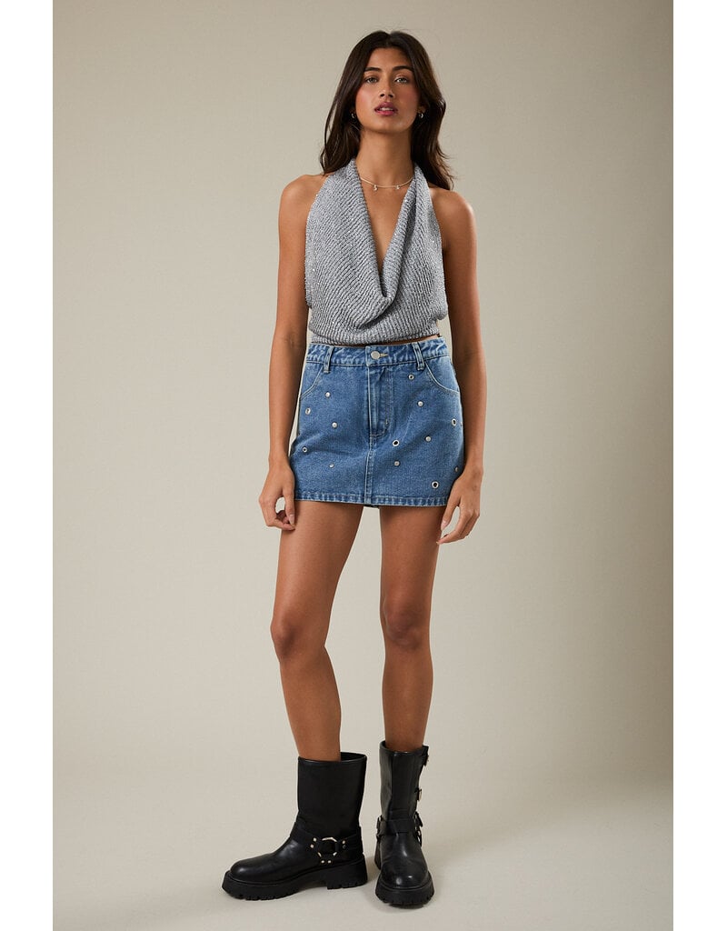 Le Lis Shira Sparkle Knit Halter Top