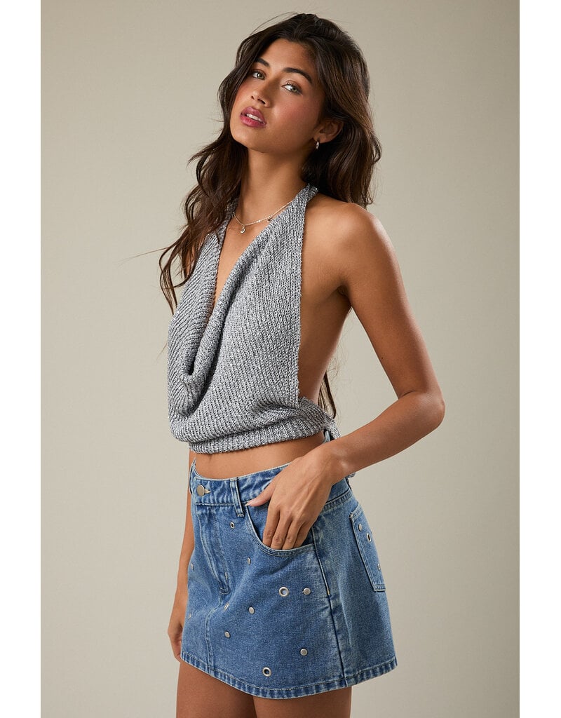Le Lis Shira Sparkle Knit Halter Top