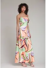 Avec Les Filles Printed Bias Cut Satin Maxi Dress