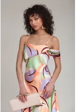 Avec Les Filles Printed Bias Cut Satin Maxi Dress