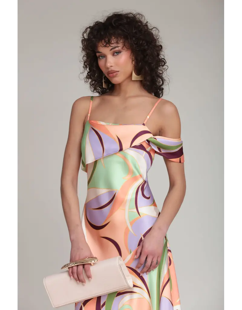 Avec Les Filles Printed Bias Cut Satin Maxi Dress