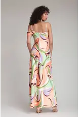 Avec Les Filles Printed Bias Cut Satin Maxi Dress