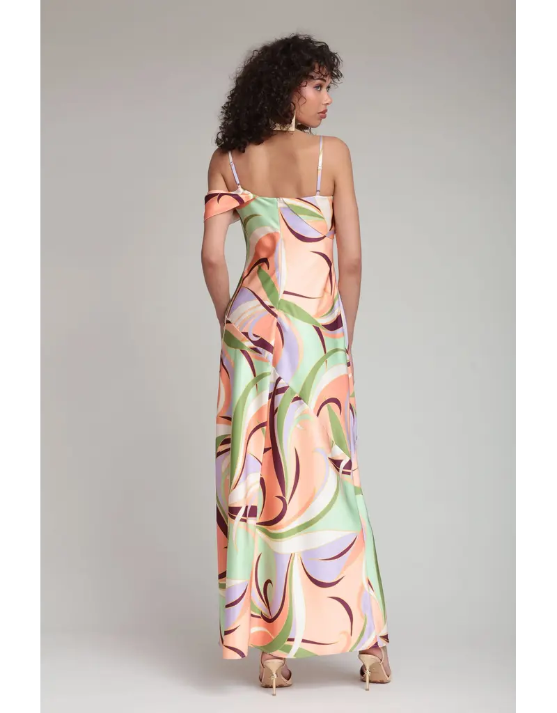 Avec Les Filles Printed Bias Cut Satin Maxi Dress