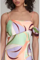 Avec Les Filles Printed Bias Cut Satin Maxi Dress