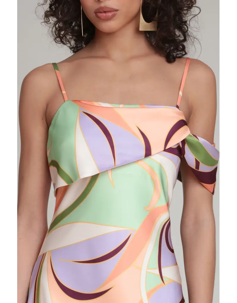 Avec Les Filles Printed Bias Cut Satin Maxi Dress