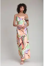 Avec Les Filles Printed Bias Cut Satin Maxi Dress