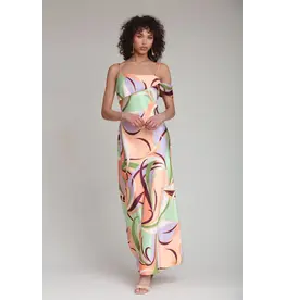 Avec Les Filles Printed Bias Cut Satin Maxi Dress